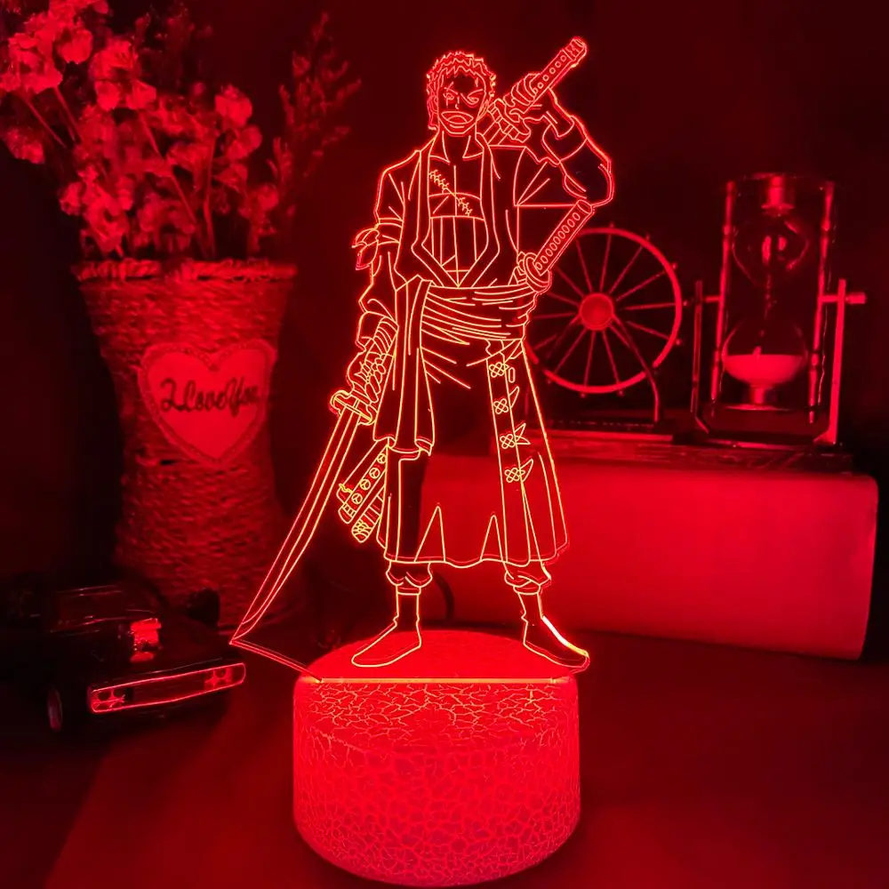 

Roronoa Zoro Figure Led Night Light for Kids Bedroom Decoration Japanese Anime One Piece Nightlight Gift Cool Bedside Table Lamp