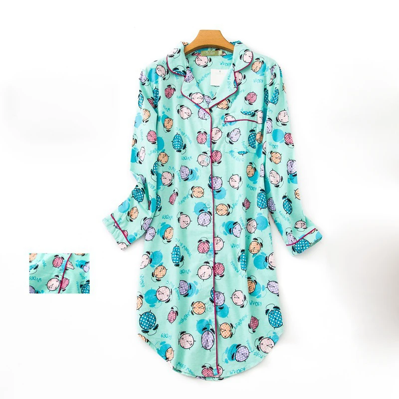 Осенне-зимняя хлопковая ночная рубашка женская с длинным рукавом с принтом домашняя пижама ночные рубашки