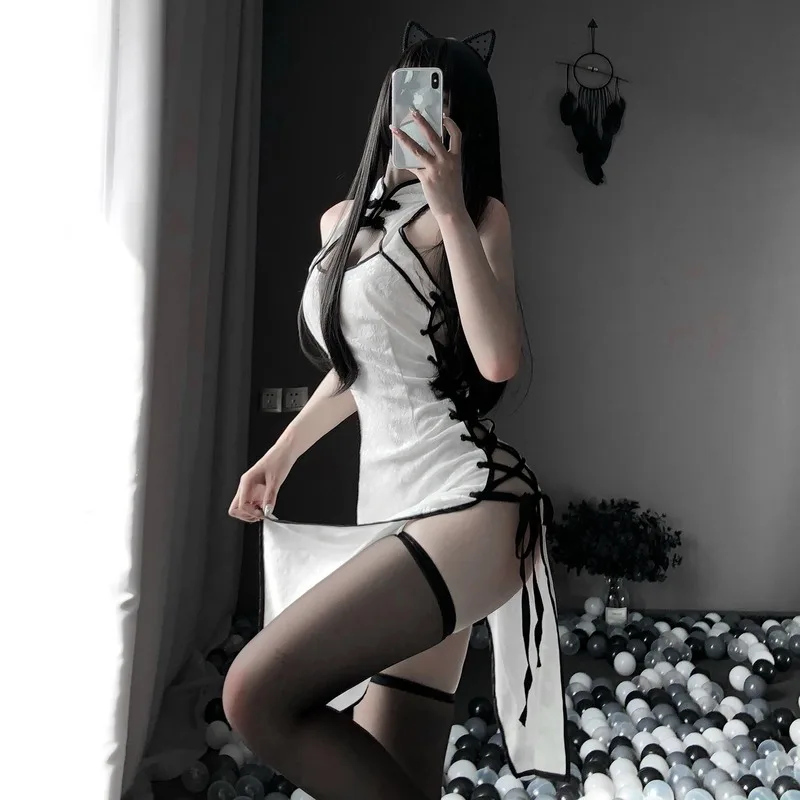 

Sexy Women Lingerie Lace Cheongsam Night Dress Cosplay Costume Sleepwear Outfit Erotic Devil Roleplay School Girl Costumes