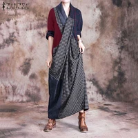 stylish asymmetrical maxi dress womens stitching sundress zanzea 2022 spring long sleeve check vestidos v neck robe oversized