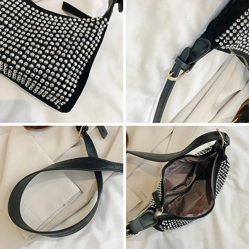 

JIEROTYX Designer 2020 Fashion Women Shoulder Bags Diamond Decoration Soft Strap Casual Chic Handbag Female Totes Sac A Main