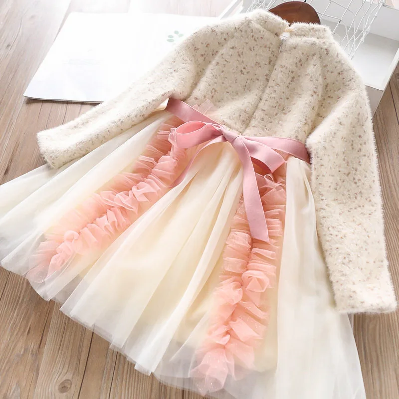 Бархатное платье для девочек с имитацией норки детская одежда оптовая продажа |