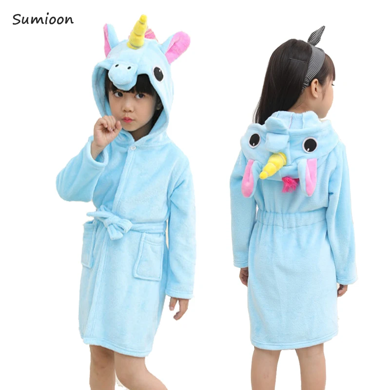 Животные Детский банный халат для мальчиков и девочек домашняя одежда Единорог