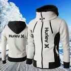 Мужская куртка Hurley, Мужская весенне-осенняя теплая толстовка на молнии, однотонная куртка-бомбер с шарфом и воротником, куртки с капюшоном, Приталенная толстовка, верхняя одежда