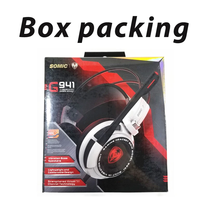 white with box Somic G941 игровая гарнитура 7,1 Наушники с Виртуальным объемным звуком с микрофоном стерео наушники вибрируют для ПК компьютера ноутбука - Цвет: white with box
