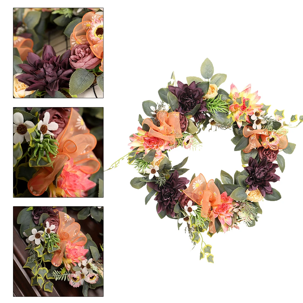 

Faux Eucalyptus Wreath Silk Fake Flower Garland for Door Festival Decor