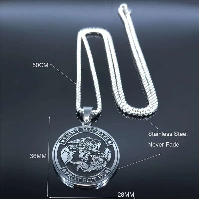 Ожерелье AFAWA SAINT MICHAEL PROTECT US Archangel из нержавеющей стали для мужчин ожерелье
