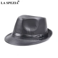 la spezia faux leather fedora hat men black casual jazz caps winter vintage felt trilby hat gentleman classic panama cap male