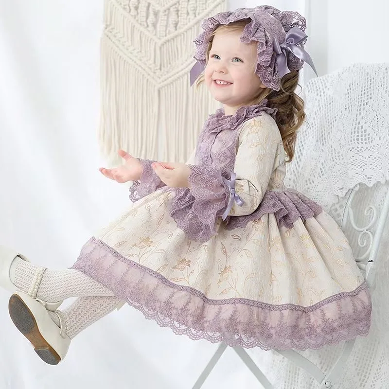 

new Autumn Spanish Girls Sweet Court Style Princess Dress Kids Dresses for Girls Boutique Kids Clothes Christmas Party Wedding
