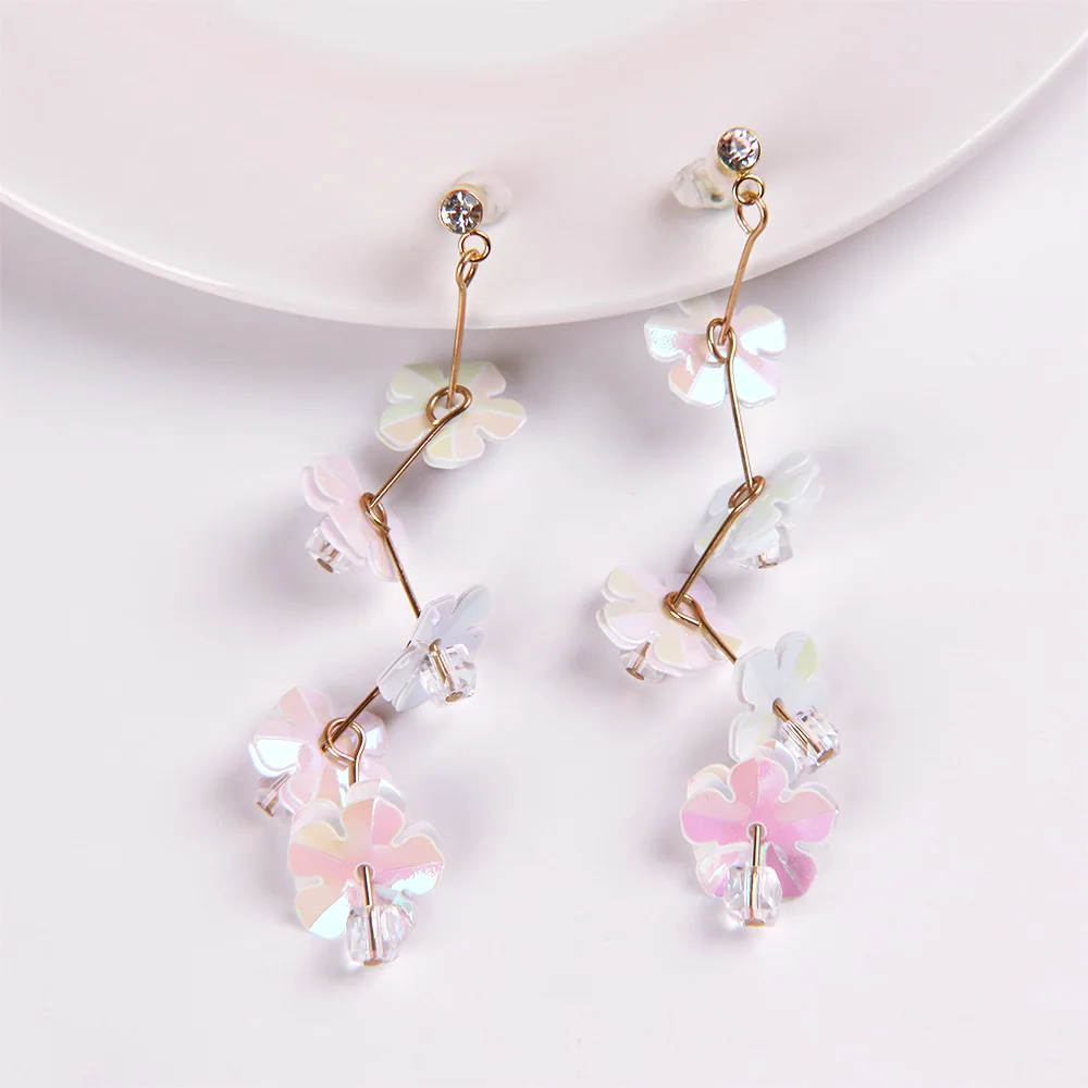 2019 корейские милые длинные Подвесные серьги в форме розового цветка из ткани