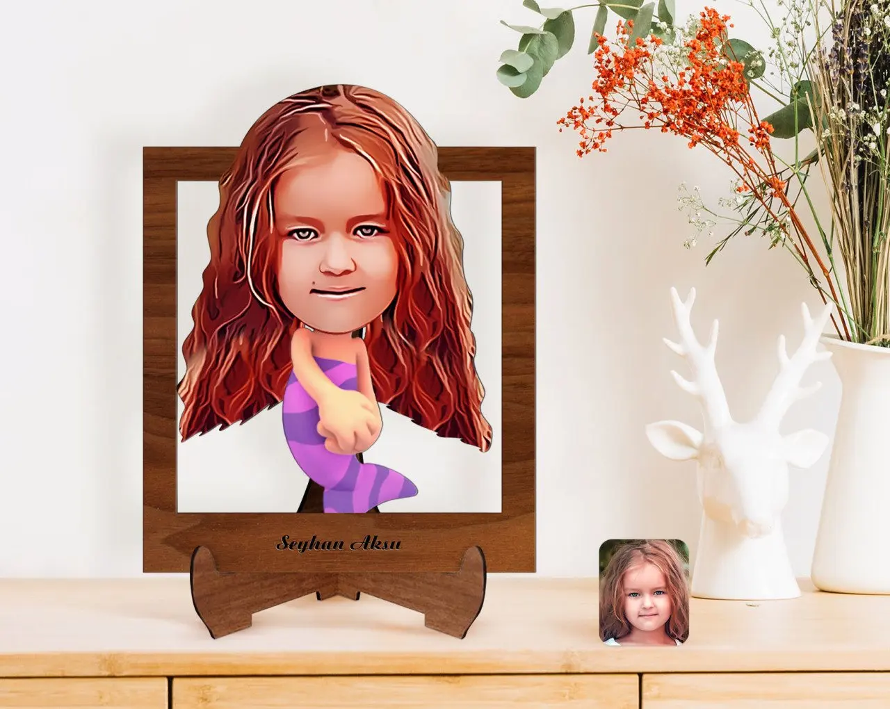 

Personalized Mermaid Caricature Of Wooden STANDING 3D Biblo-2