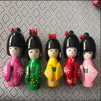 5pcs new cute handmade oriental japanese kokeshi girls wooden dolls size 12cm 10cm 8cm