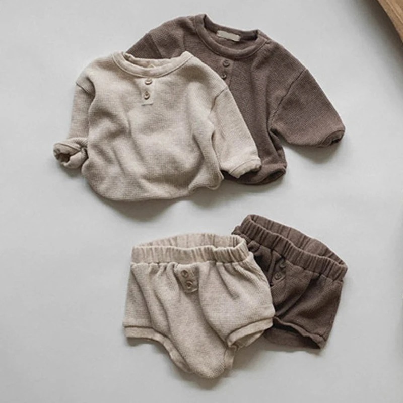 

Menoea Autumn Newborn Baby Boy Girl Clothes Set Fall Solid Color Long Sleeve Tops Shorts Infant Kids 2Pcs Suits Outfits 0-24 M
