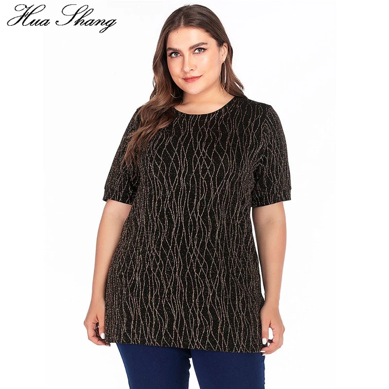 5XL размера плюс блузка рубашка для женщин летняя с круглым вырезом коротким