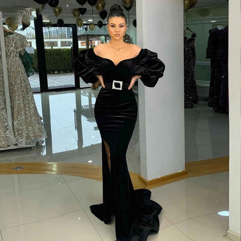 

Evening Dress Sweetheart Sweep Train Mono Modern Mermaid Cashmere Sashes Floor-Length VELOUR Vintage CRYSTAL Sequined Prom 2022