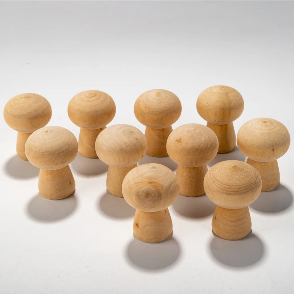 

10PCS Wooden Mushroom Shape DIY Ornaments Hand Painting Adornments Decorative Wooden Decor for Boys Girls Students (Light Brown)