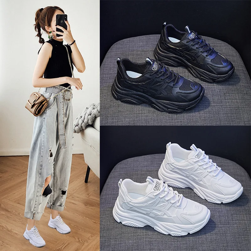 

Women Platform Sneakers Woman Round Toe Casual Old Dad Shoes Basket Female Sports Mesh Breathing Lace Up Women Vulcanized Shoes