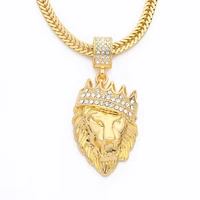 2021 new fashion punk hip hop crown lion head necklace mens hiphop pendant boutique jewelry accessories gift collar de hombre