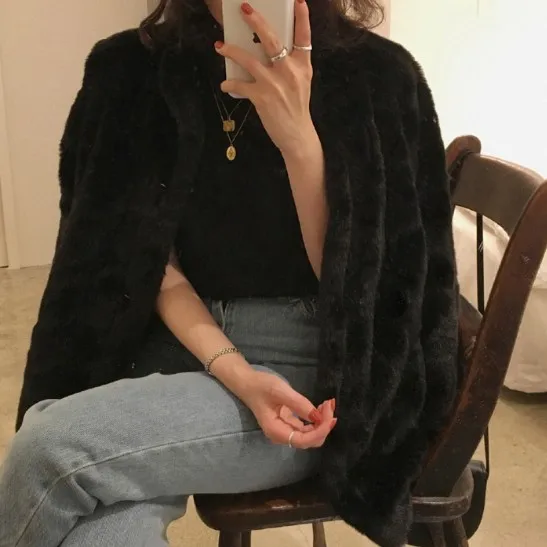 Женская свободная куртка из искусственного меха теплая Толстая в полоску с