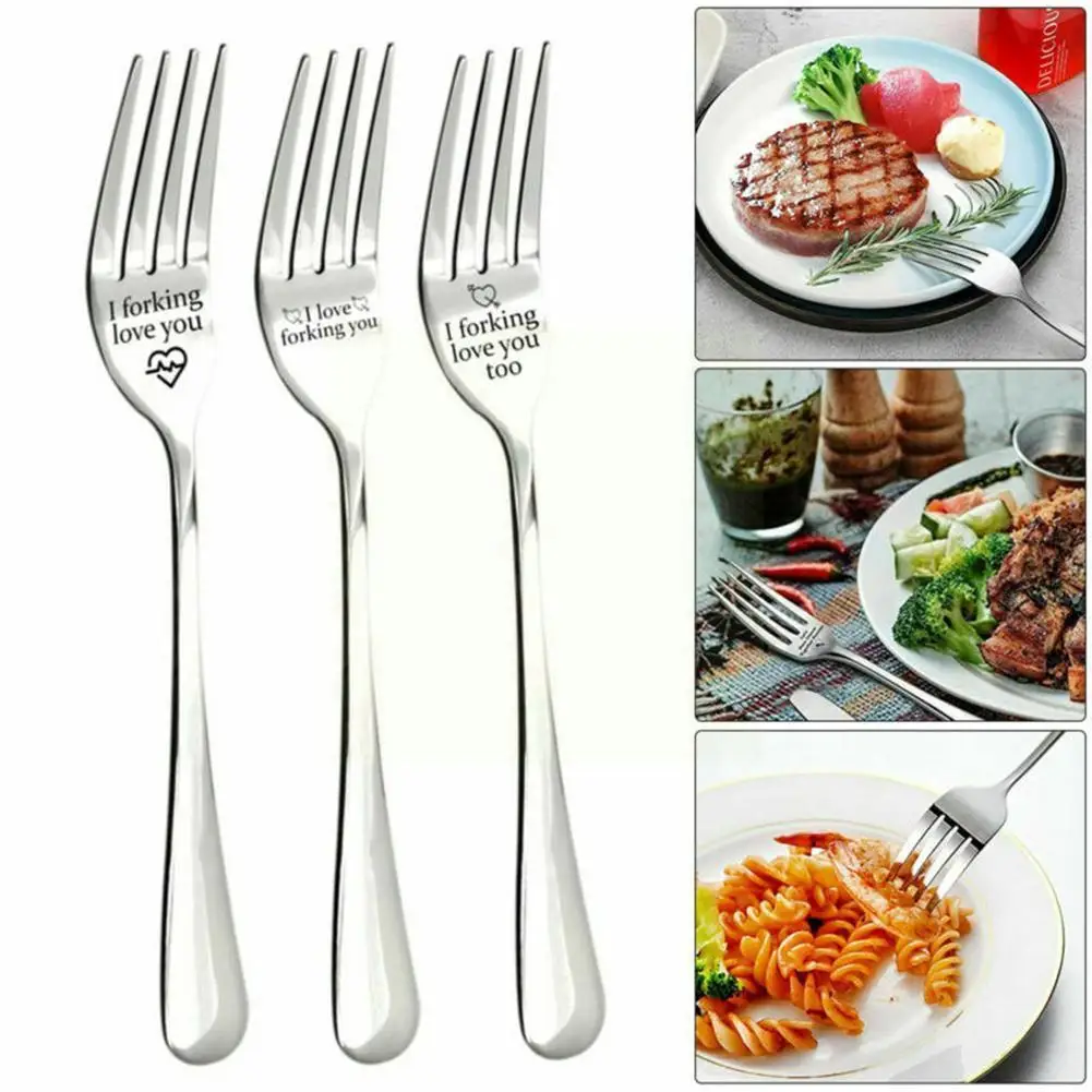 

1pc Couple Love Letters Engraved Fork Present For Husband Madam Steel Vegetables Fruit Forks New Tableware Gift O7p1