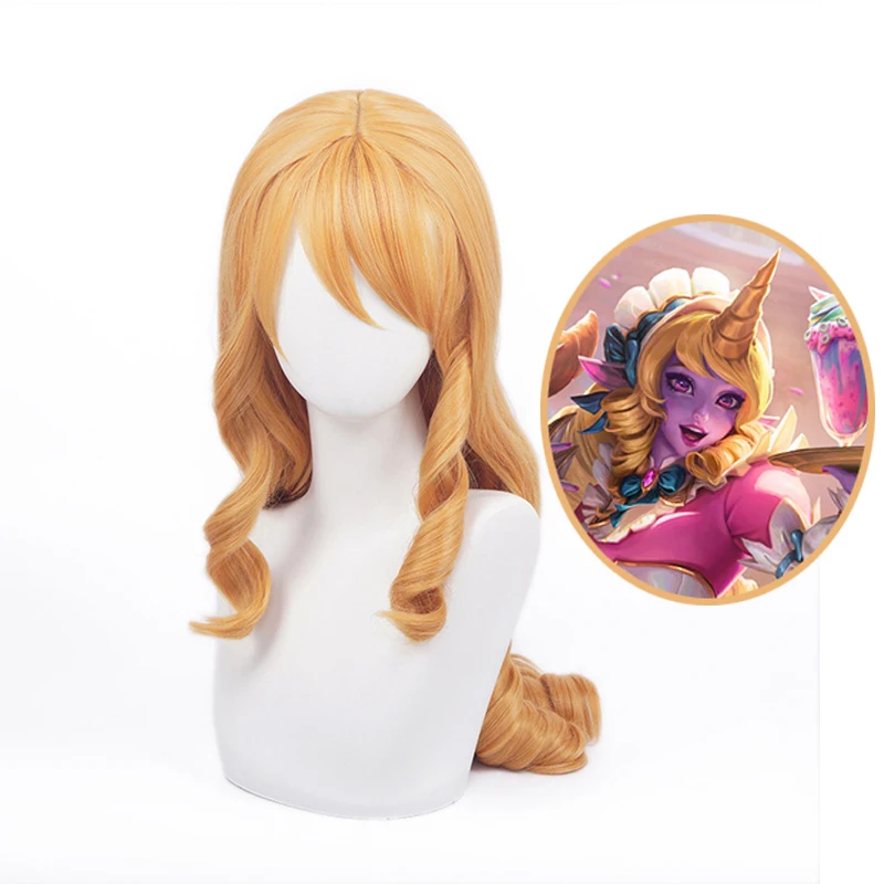 

Game LOL Cafe Cutie Soraka Long Waves Wig Cosplay Costume Heat Resistant Synthetic Hair Women Yellow Wigs