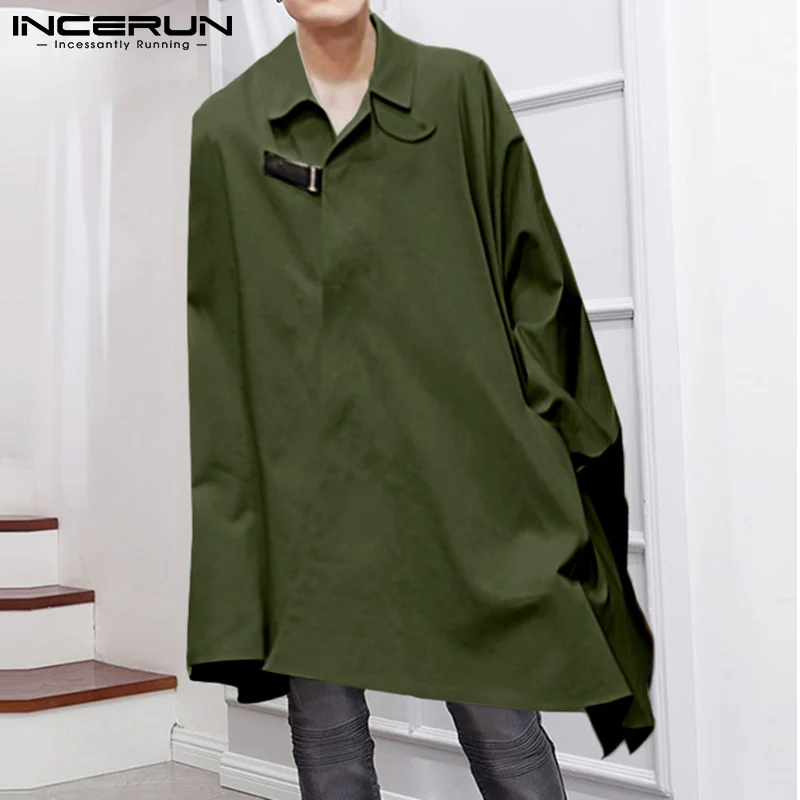

Fashion Men Irregular Cloak Coats 2022 Lapel One Button Streetwear Pockets Thin Trench Solid Color Loose Casual Ponchos INCERUN