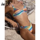 Купальник-бикини женский в полоску, с высоким вырезом, разные цвета, 2021