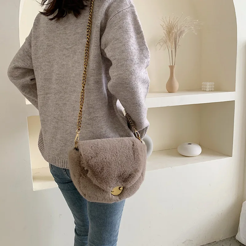 Осенне-зимняя плюшевая сумка-мессенджер кошелек однотонный мягкий плюшевый