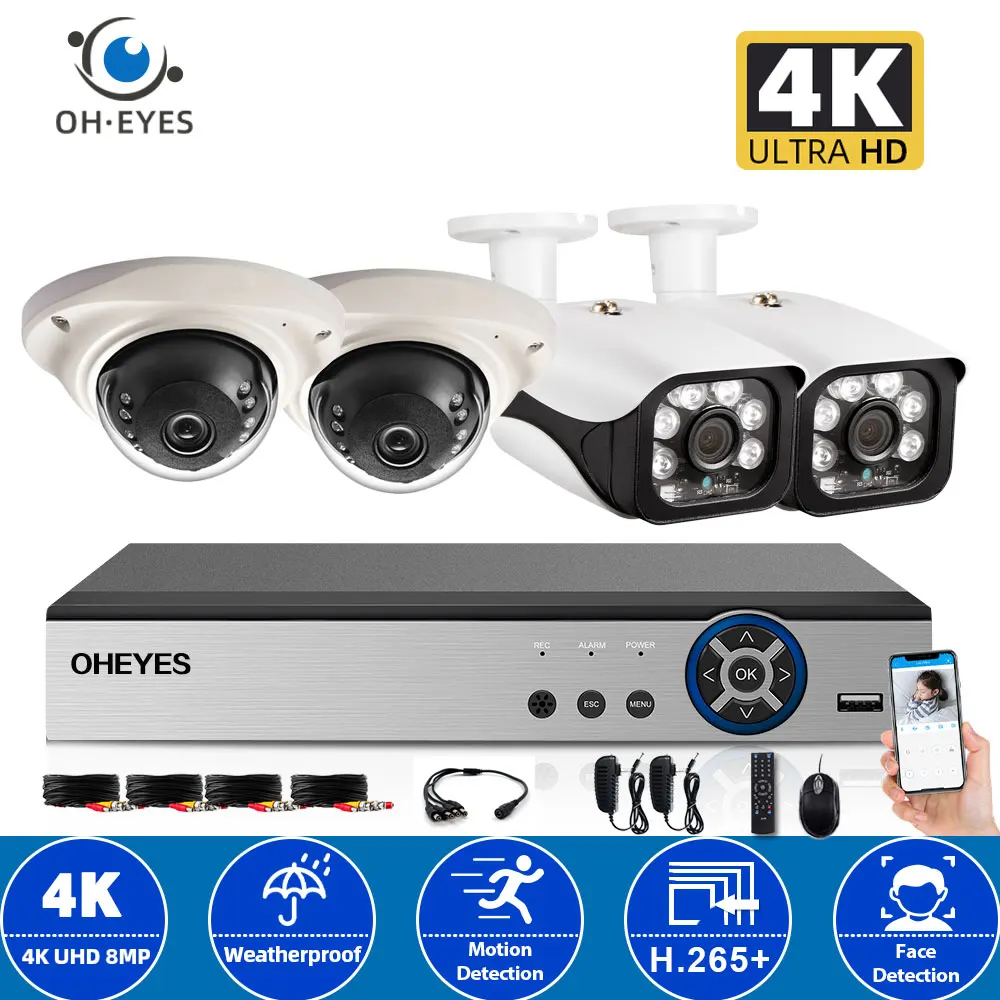 

H.265 4CH CCTV IP DVR Home Security Monitoring Camera System Outdoor Waterproof Dome DVR Camera Video Surveillance System Kit