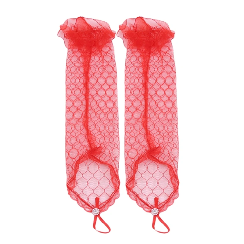 

Lace Mesh Sexy Elegant Flapper Mitten Evening Winter Opera Satin Long Gloves For Women Warm Elbow Length Gants Femme