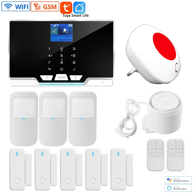 GSM WIFI Smart Tuya APP Wireless Alarm System 433MHz Home Security Infrared Motion Detector Door Sensor Siren Alarm System Kit