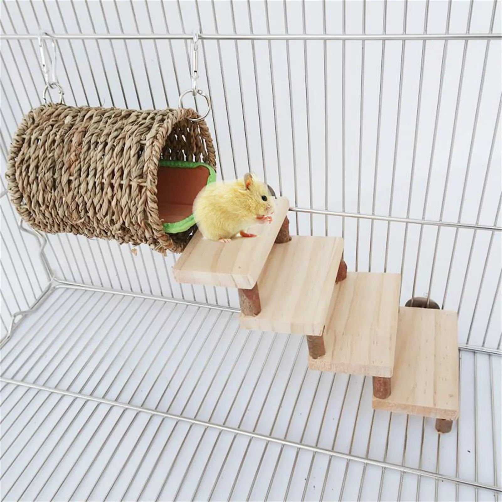 

2PC Hamster wooden molar toy Golden Bear Honey Bag glider Guinea pig Squirrel Stairs Chew toys Warm Nest Drill barrel