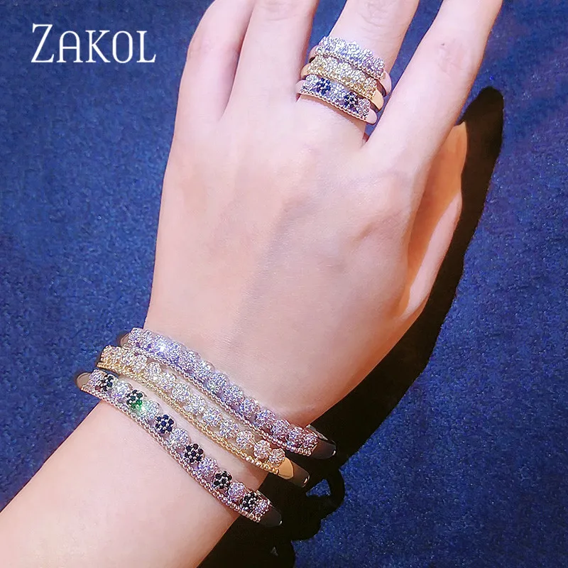 ZAKOL этнический стиль кубического циркония полые цветок невесты ювелирные