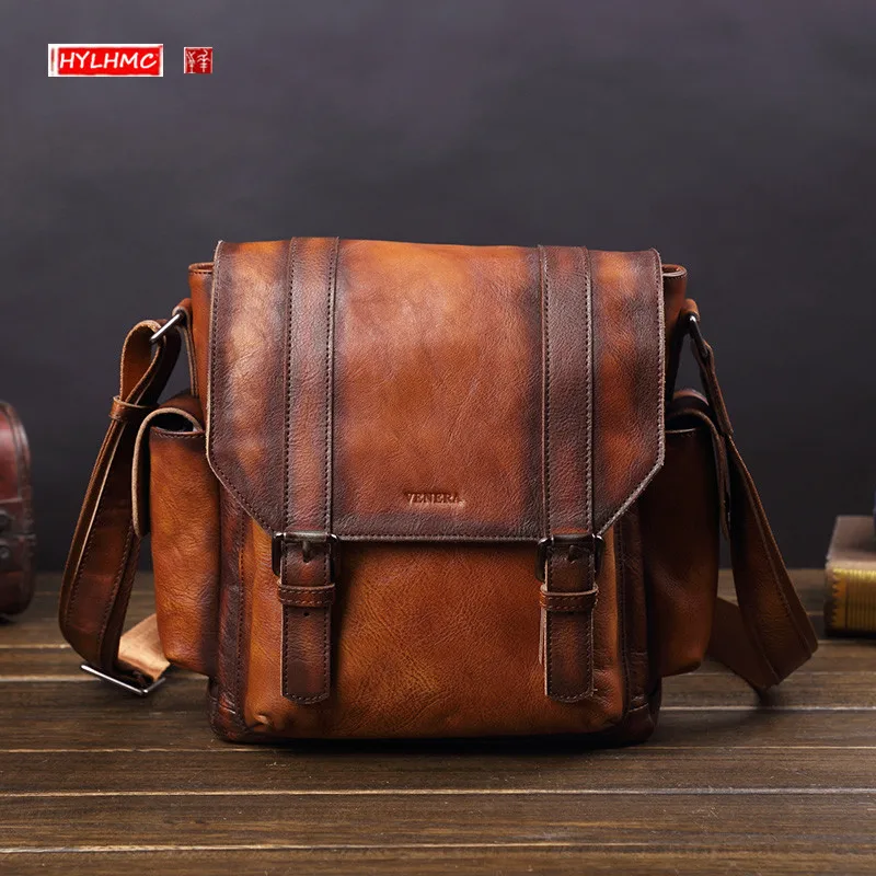 

Genuine Leather Men's Bag Vertical Section First Layer Leather Shoulder Bag Retro Casual Diagonal Bags Tide Business Casual