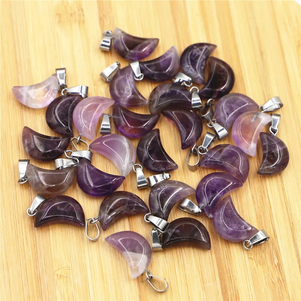 

Wholesale 36pcs/Lot Fashion Natural Amethysts Stone Moon Shape Pendants Charms Bead DIY Jewelry Making for Women Dropshiping