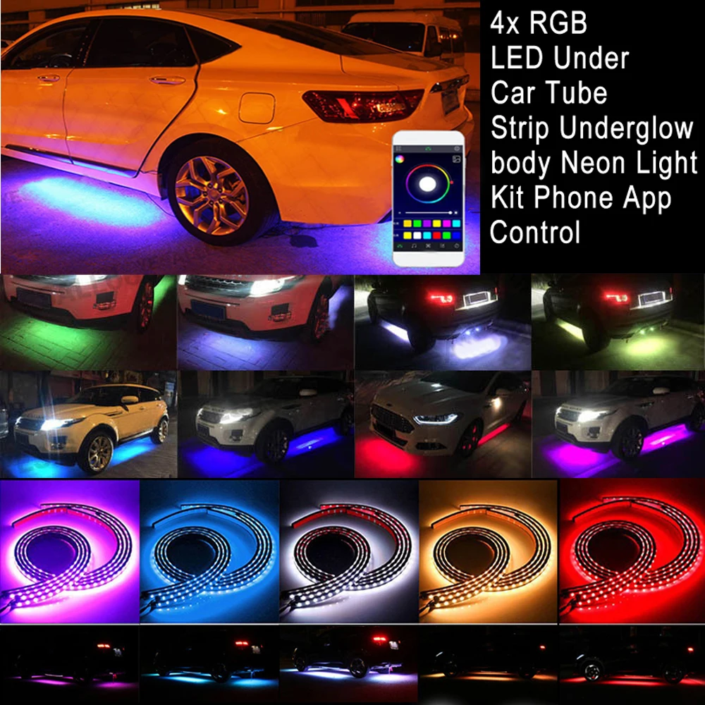 

4Pcs Waterproof RGB Multi-Colors 24"/36" Car Truck Underglow Under Body Lamp Neon Accent LED Tube Lights Kit