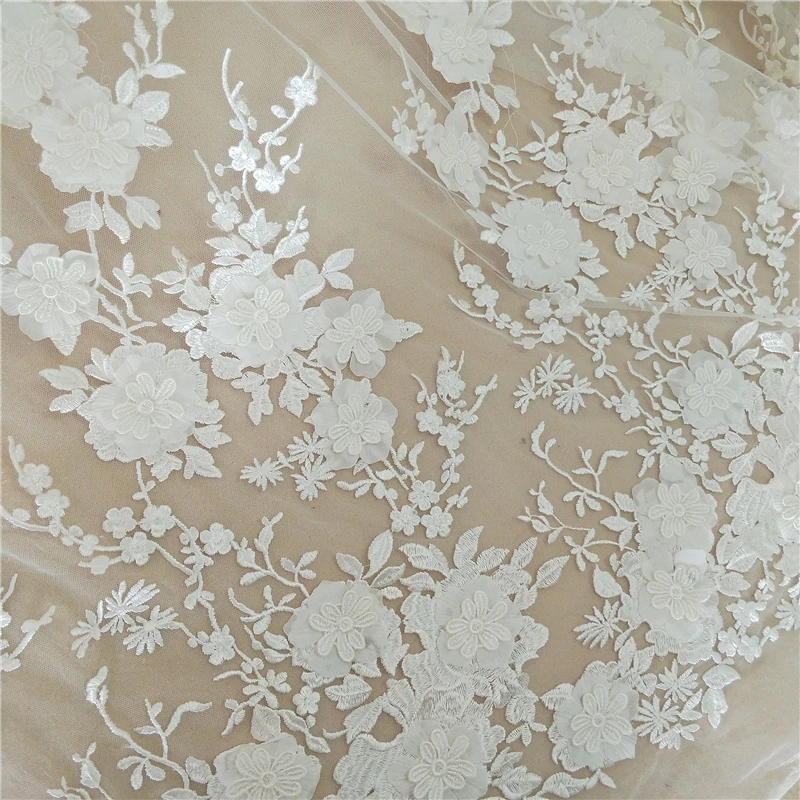 Новая мода цветок кружева с 3D аппликацией свадебное платье ткань 130 см ширина
