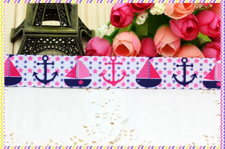 Ленточка из гросгрейна с принтом якорей темно-синего цвета DUWES 7/8 5 ярдов для изготовления головных уборов, бантиков, украшений для вечеринок ОЕМ оптовая продажа 22мм E865.