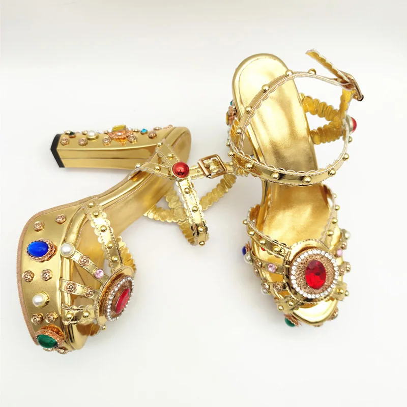 Роскошные женские туфли Phoentin стразы на каблуке 14 см золотые металлические