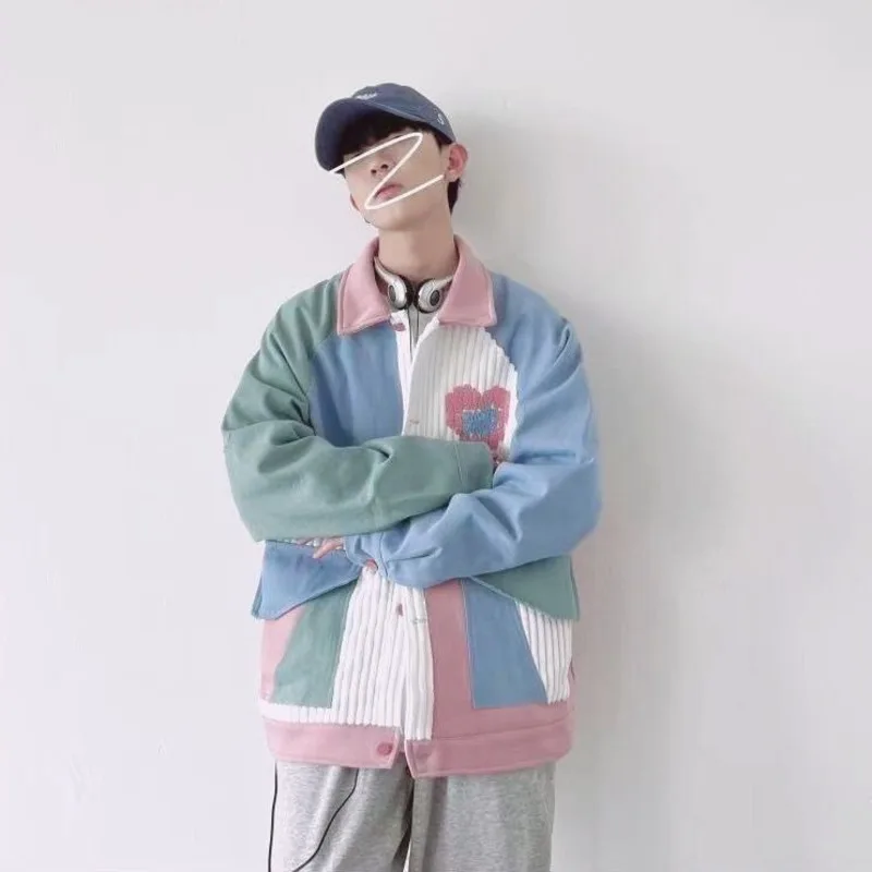 Куртка мужская Вельветовая в стиле пэчворк винтажный пиджак с цветными блоками и