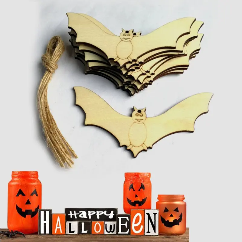 

10 Pcs Halloween Wooden Crafts Pendants Halloween Party Ornaments For Kid DIY Party Home Decorations Halloween Decortaion Props