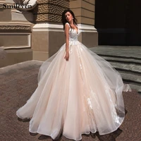 sexy champagne princess wedding dresses 2020 with 3d floral appliques lace bridal gowns backless vestido de noiva buttons back