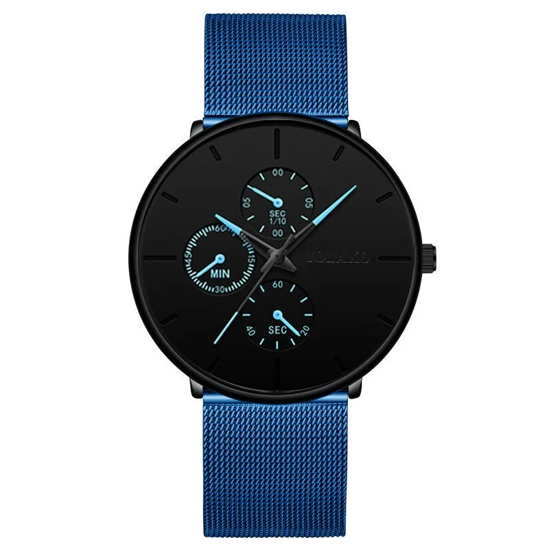 Blue Blue Модные мужские деловые черные часы Роскошные из нержавеющей стали ультра тонкий сетчатый ремень кварцевые мужские наручные часы Повседневные Классические мужские часы - Цвет: Blue Blue