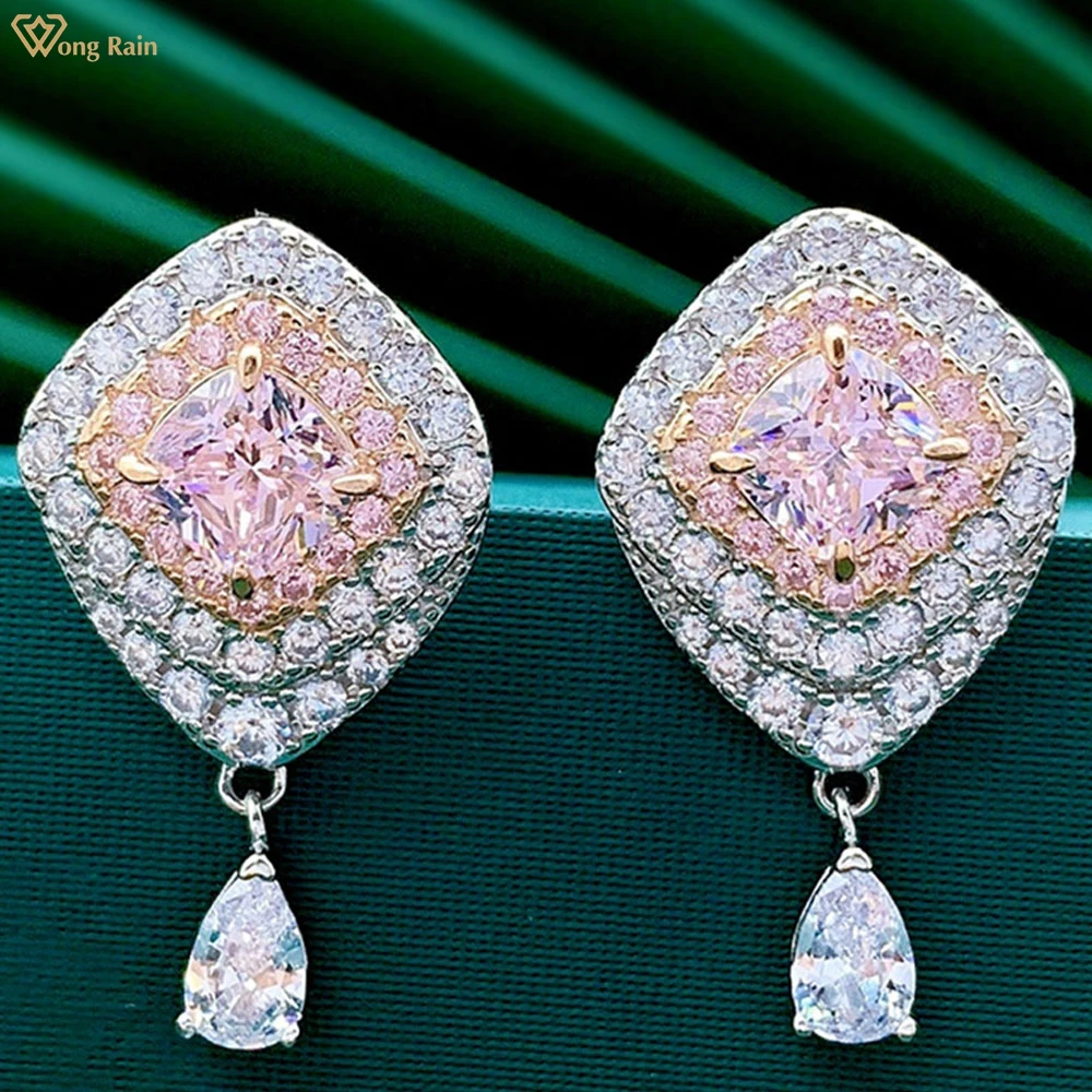 

Wong Rain 100% 925 Sterling Silver 6*6 MM Created Moissanite Gemstone Anniversary Luxury Women Ear Studs Earrings Fine Jewelry