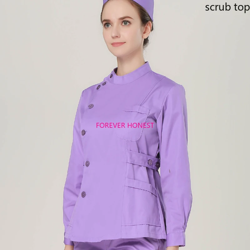 

Women Scrub Top Long Sleeve Nursing Uniforms Cotton Medical Clothes 7 Buttons Spa Uniforms Stand Collar Dentist Workwear Doctor