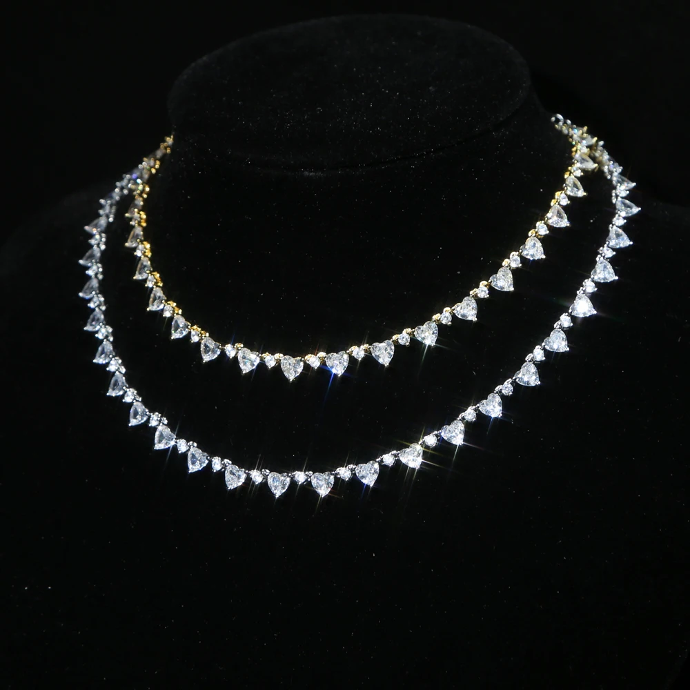2021 Gold Silver Color Delicate Iced Out Sparking Bling White CZ Heart Link Chain Necklace For Girl Women Choker Fashion Jewelry | Украшения