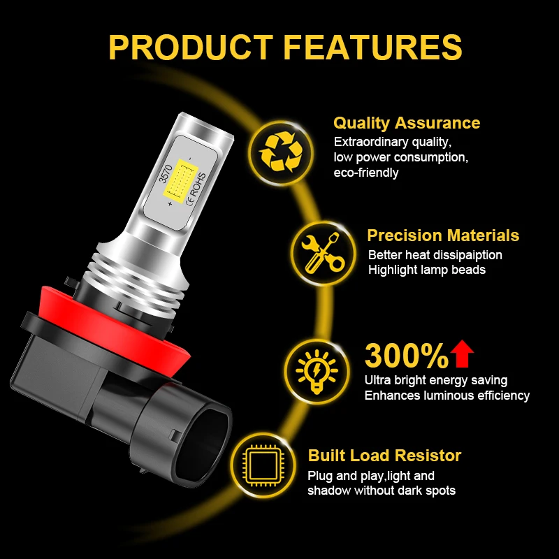 2x 2000LM H8 H11 светодиодный Canbus H7 9006 HB4 противотуманных фар для Volkswagen BMW Benz Audi A3 8P A4 B8 B6 A6