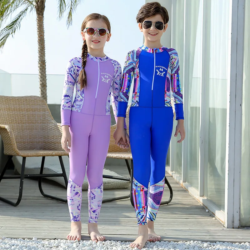 Купальник Детский Цельный купальник с защитой от солнца 2019 купальный костюм для