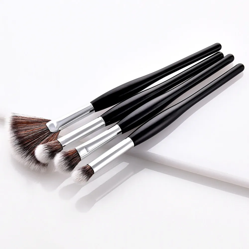 03 . 4pcs black 4 шт. или 9 шт. набор косметических инструментов кисти для макияжа пухленькая кисть/пламя/плоская головка/микро-кисть 2 цвета румяна Тональная основа консилер - Handle Color: 03 . 4pcs black