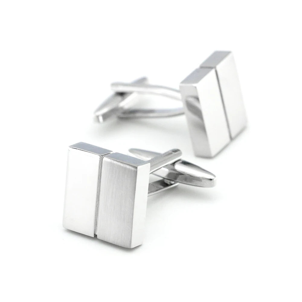 Men's Business Cufflinks Quality Brass Material Silver Color Metal Wire-drawing Square Design Cuff Links Wholesale &amp Retail |